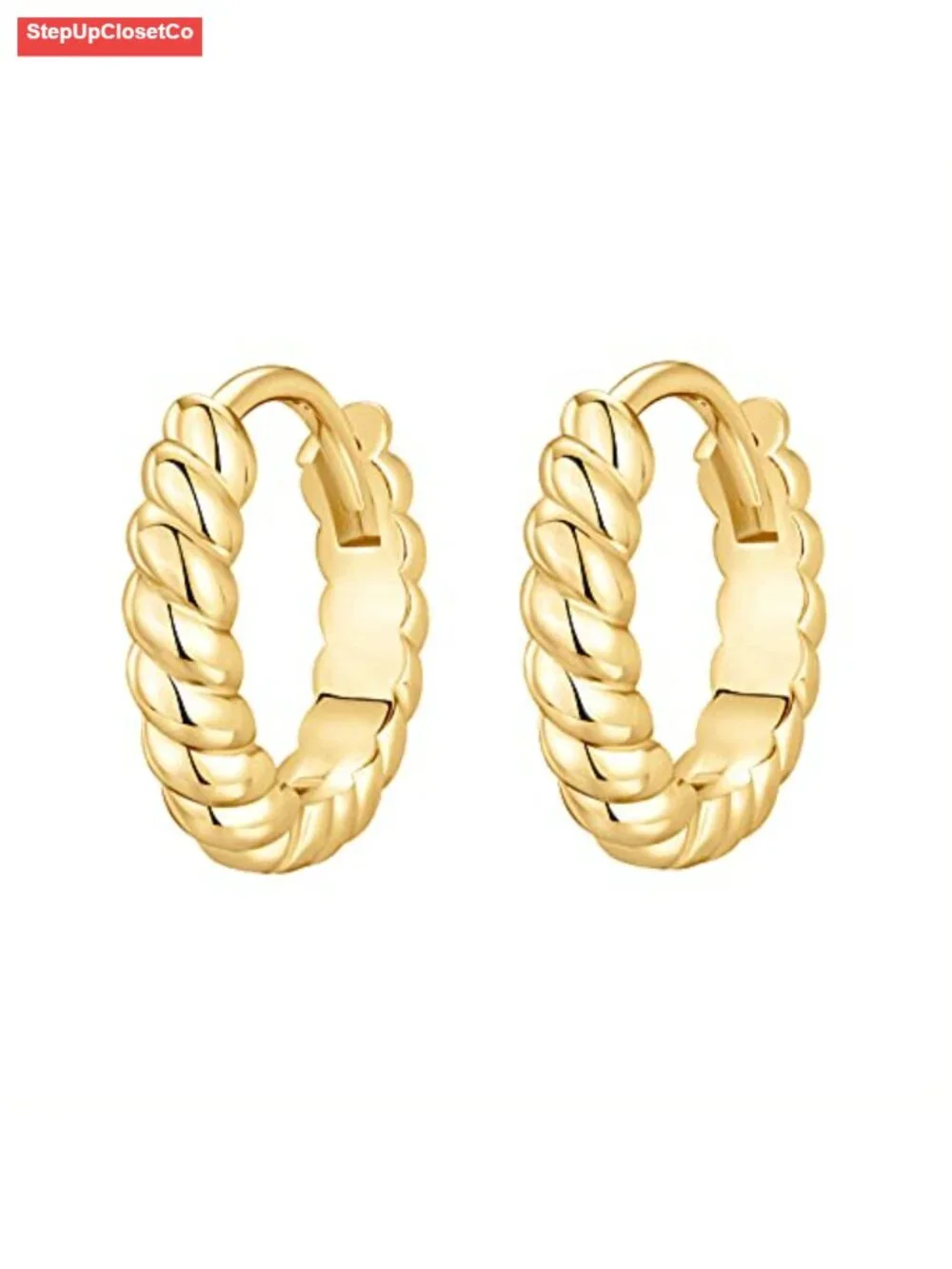 14K Gold Plated Twisted Huggie Earrings for Women Dainty Mini Hoop
